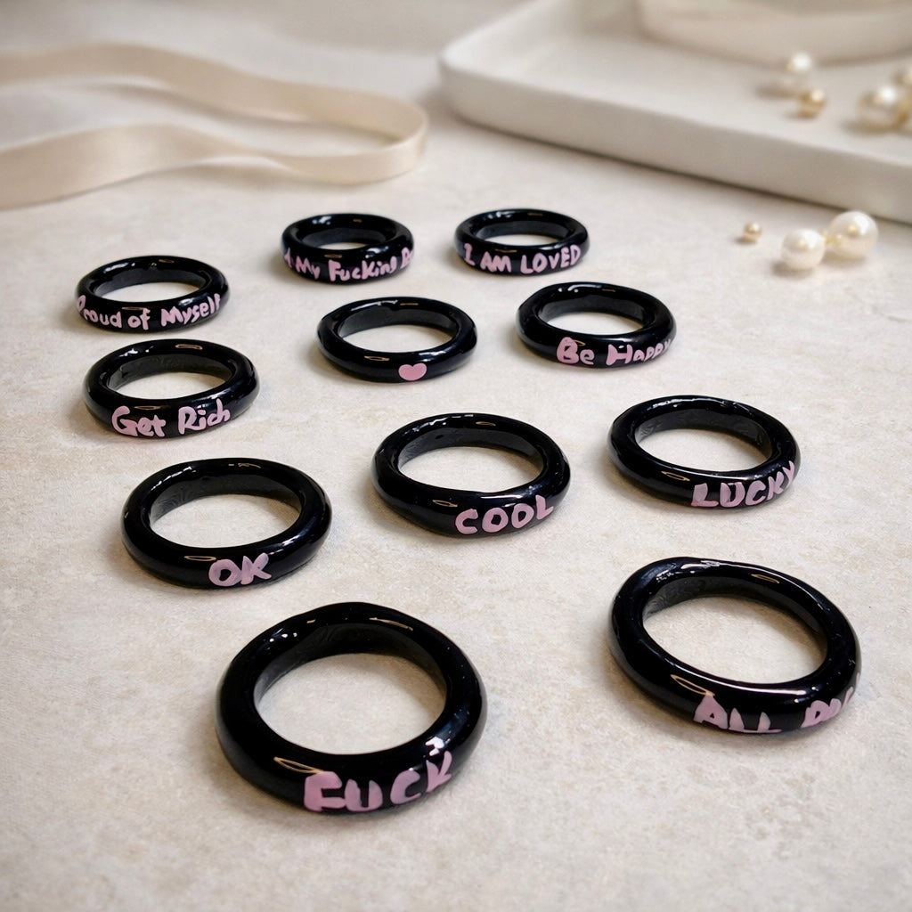 Personalised Y2K Black-Pink Self Love Statement Ring