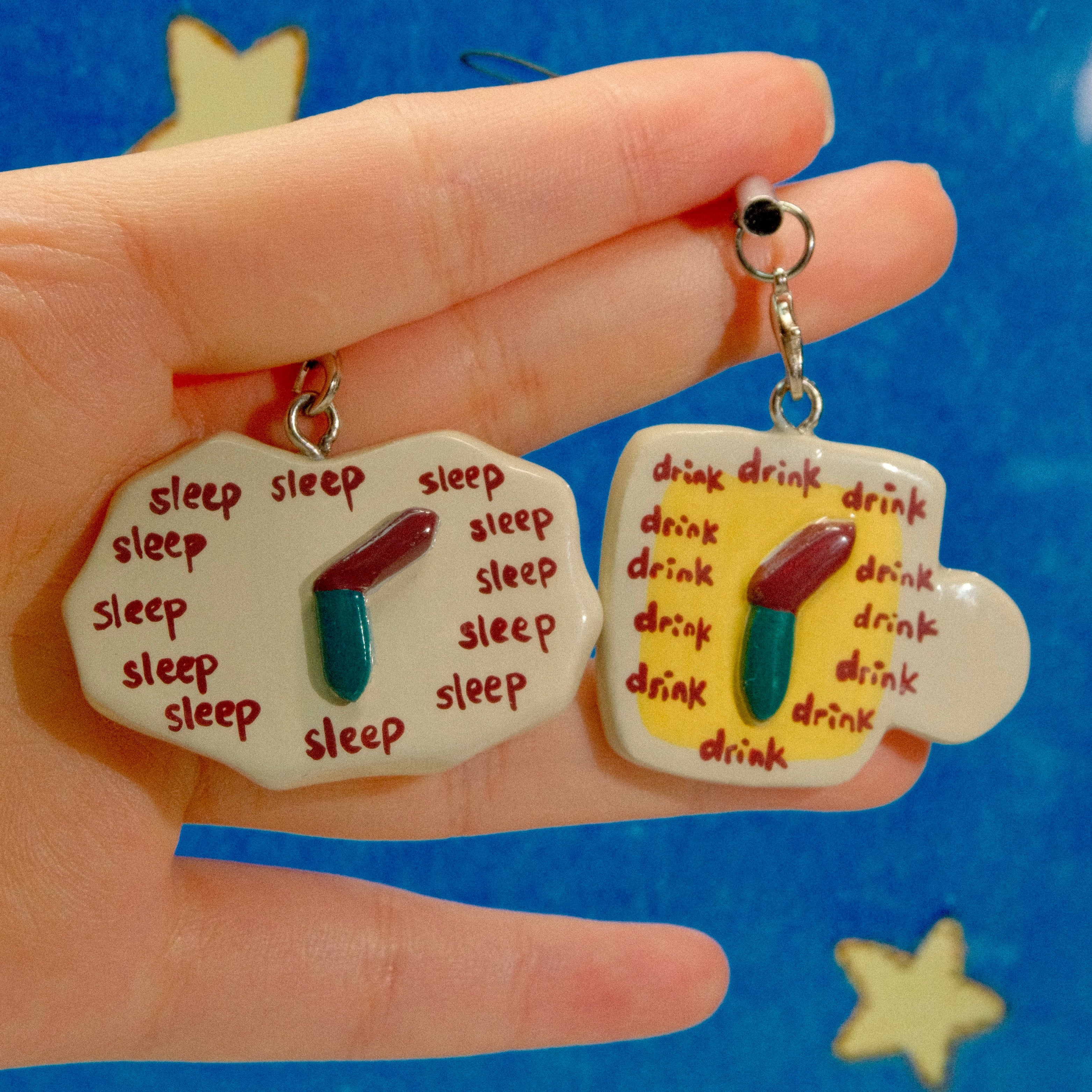 I Like Sleeping & You Like Drinking Cute Matching Charm/Keychain Set