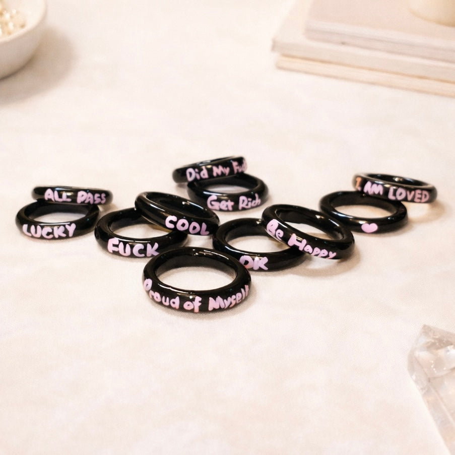Personalised Y2K Black-Pink Self Love Statement Ring