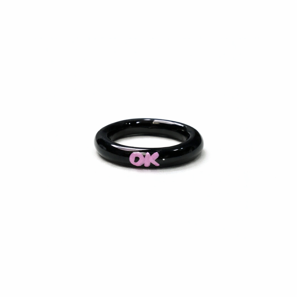 Personalised Y2K Black-Pink Self Love Statement Ring
